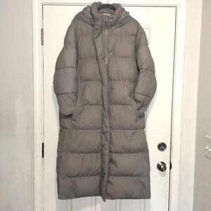 Like new Long trench coat w/ hood attached in gray. Warm and cozy for the winter